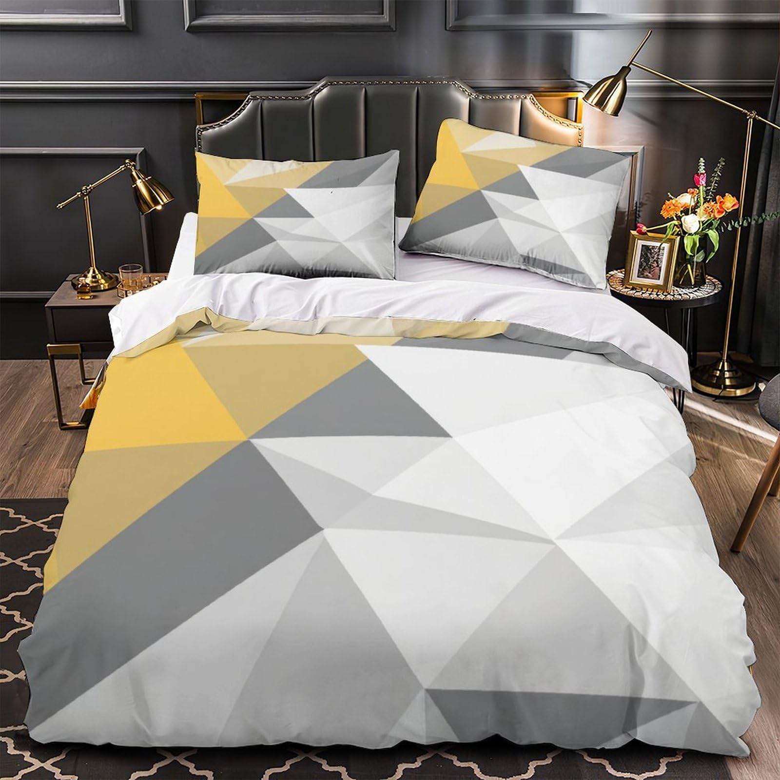 Linge de lit microfibre géométrique 135x200cm avec 3 pièces style abstrait