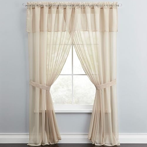 Miniatura 2 de BrylaneHome Juego de cortinas de gasa traslúcida de 5 piezas para ventana, 60I W 84I L, color beige cáscara de huevo