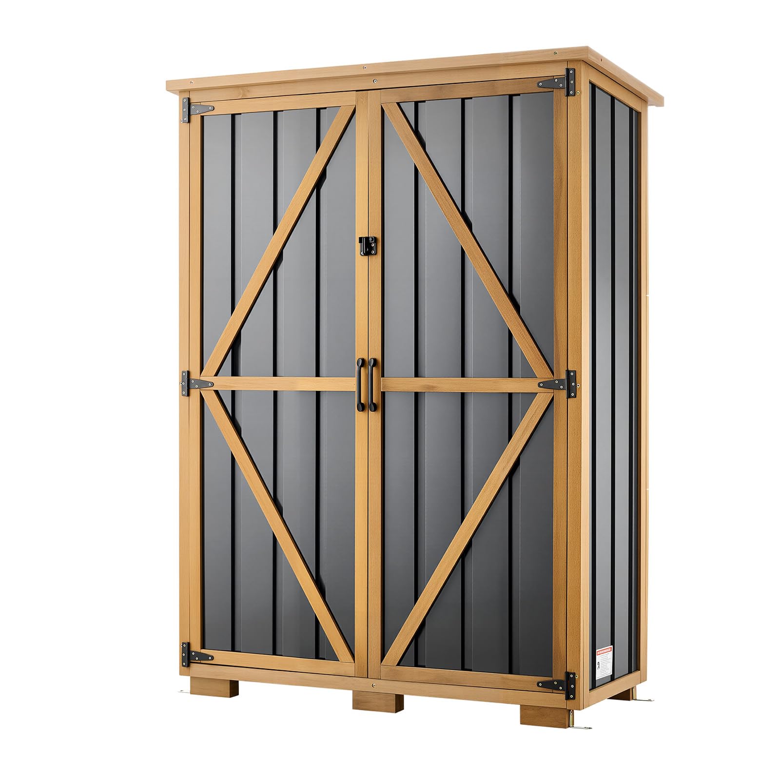 VEVOR Gartenschrank Holz, Geräteschrank mit Abschließbaren Türen, Gerätehaus mit Regalen & Boden, Geräteschuppen, Gartengerätehaus, Werkzeugschrank für Terrasse, Garten, Rasen, 112x46x160 cm