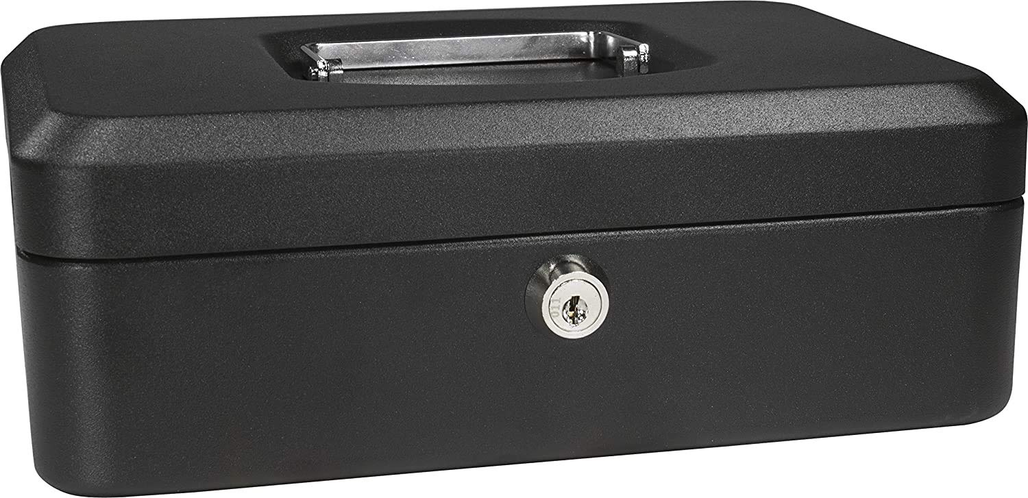 Drofail Safe Black Money Saving Box with Cash Tray and Key Lock, Portable Safe Box with Carrying Handle Saving Money Lock Box (MEDIUM)-picture-40