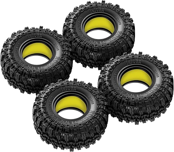INJORA 1.0 57 * 22mm Rock Terrain Tires & Silicone Rubber Inserts Combo