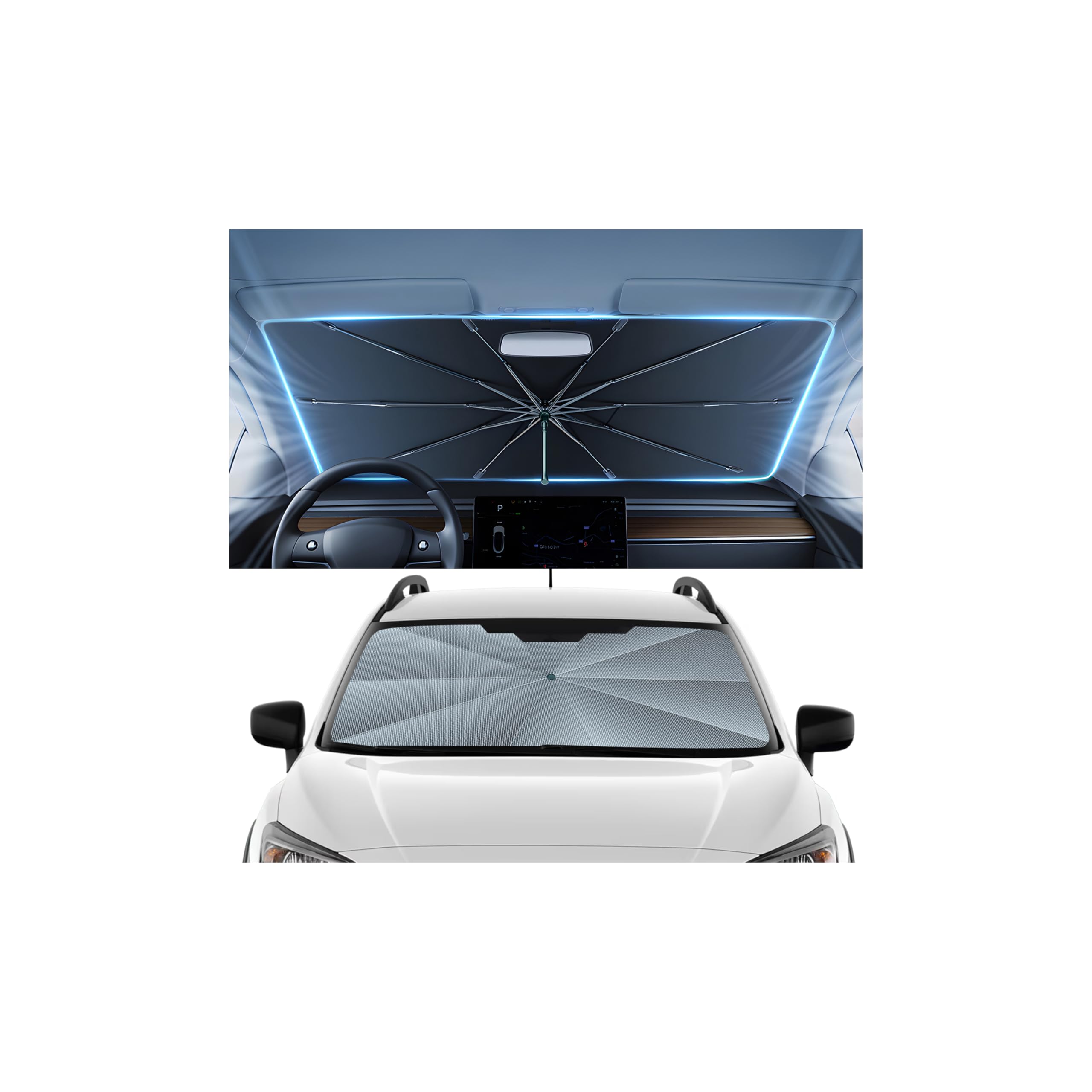 Autorder Windshield Sun Shade Umbrella for 2018-2026 Subaru Crosstrek Wagon Accessories,Upgraded Ice Crystal Material,Easy Setup Umbrella Sunshade for Car Windshield,100% Sun Blocking