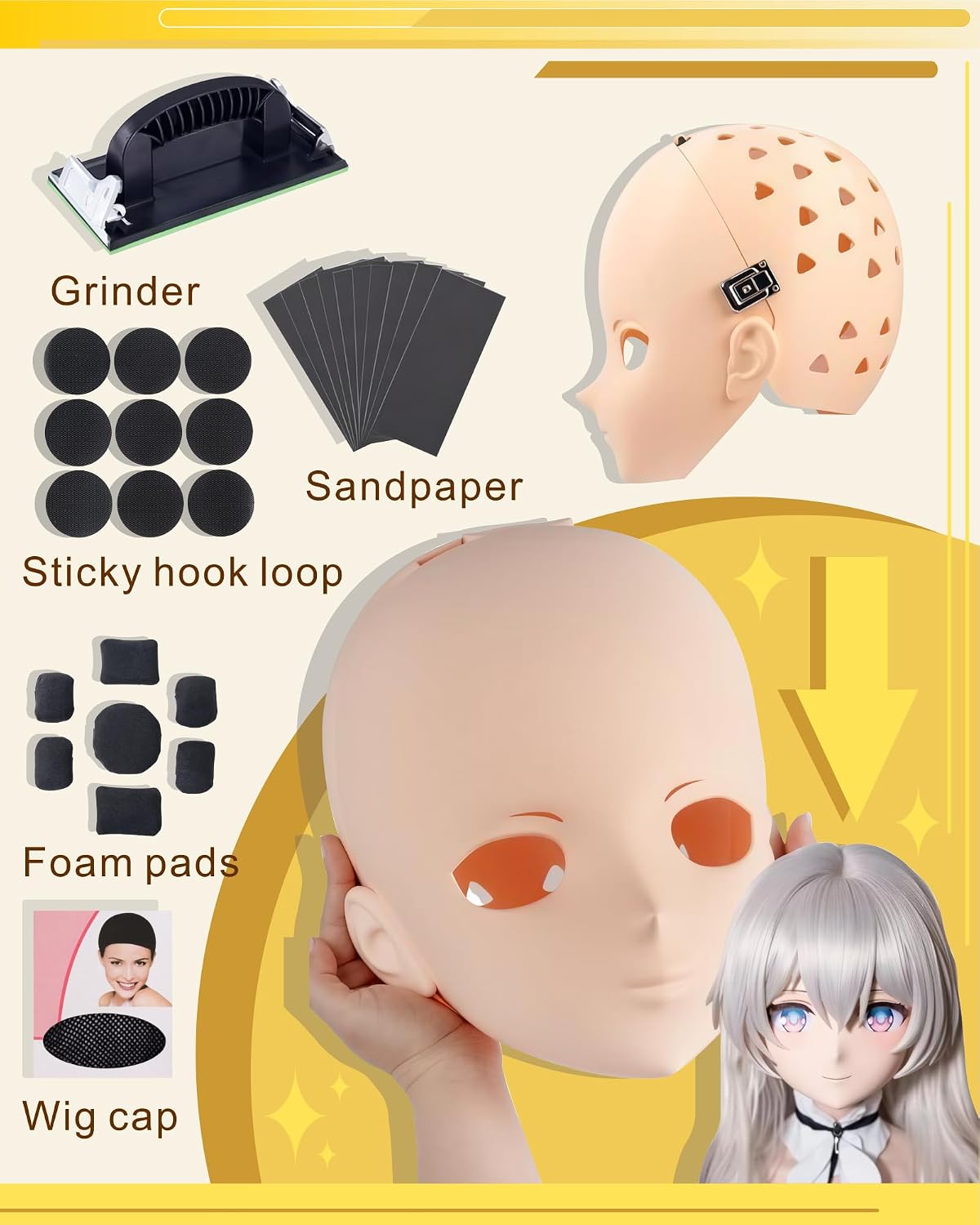 Kigurumi Mask - DIY Animegao Kigurumi Mask with Locking Buckle, Polishing Tools, 3/4 Full-Head Mask for Cosplay Costume