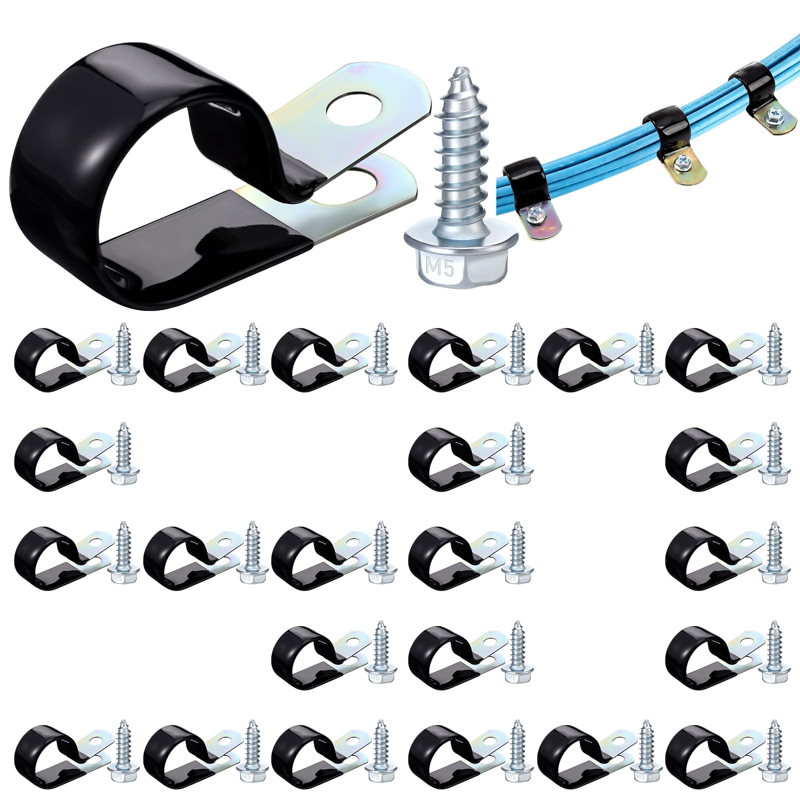 Tandefio 50 Pcs 3/4" Stainless Steel Cable Clamp with Screw Rubber Coated