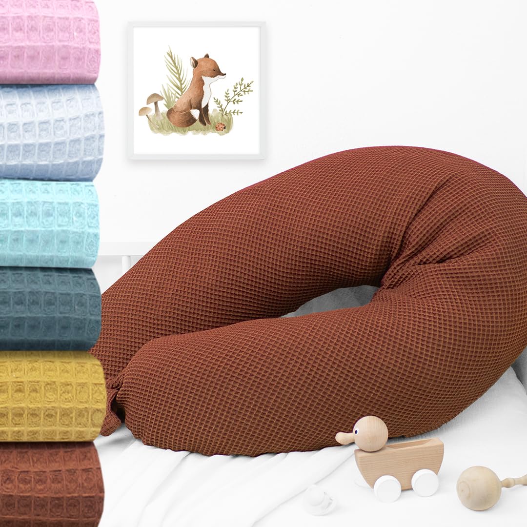 Stillkissen XXL Seitenschläferkissen 190 cm Schwangerschaftskissen Waffelpiqué 100% Baumwolle Set Kissen inkl. Bezug (Senf)