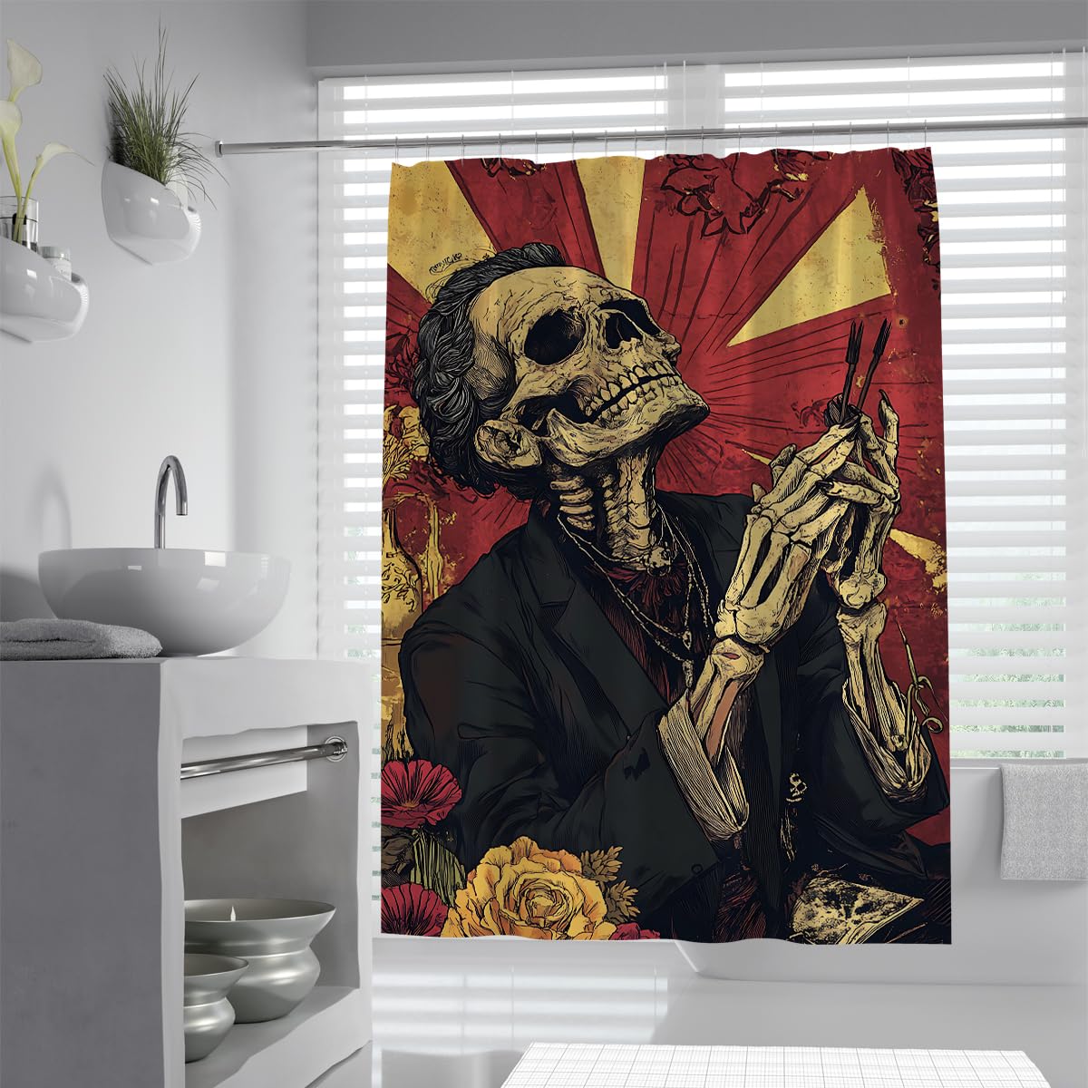 Tende Doccia Scheletro Gentiluomo Retro Gotico Halloween 200x200cm