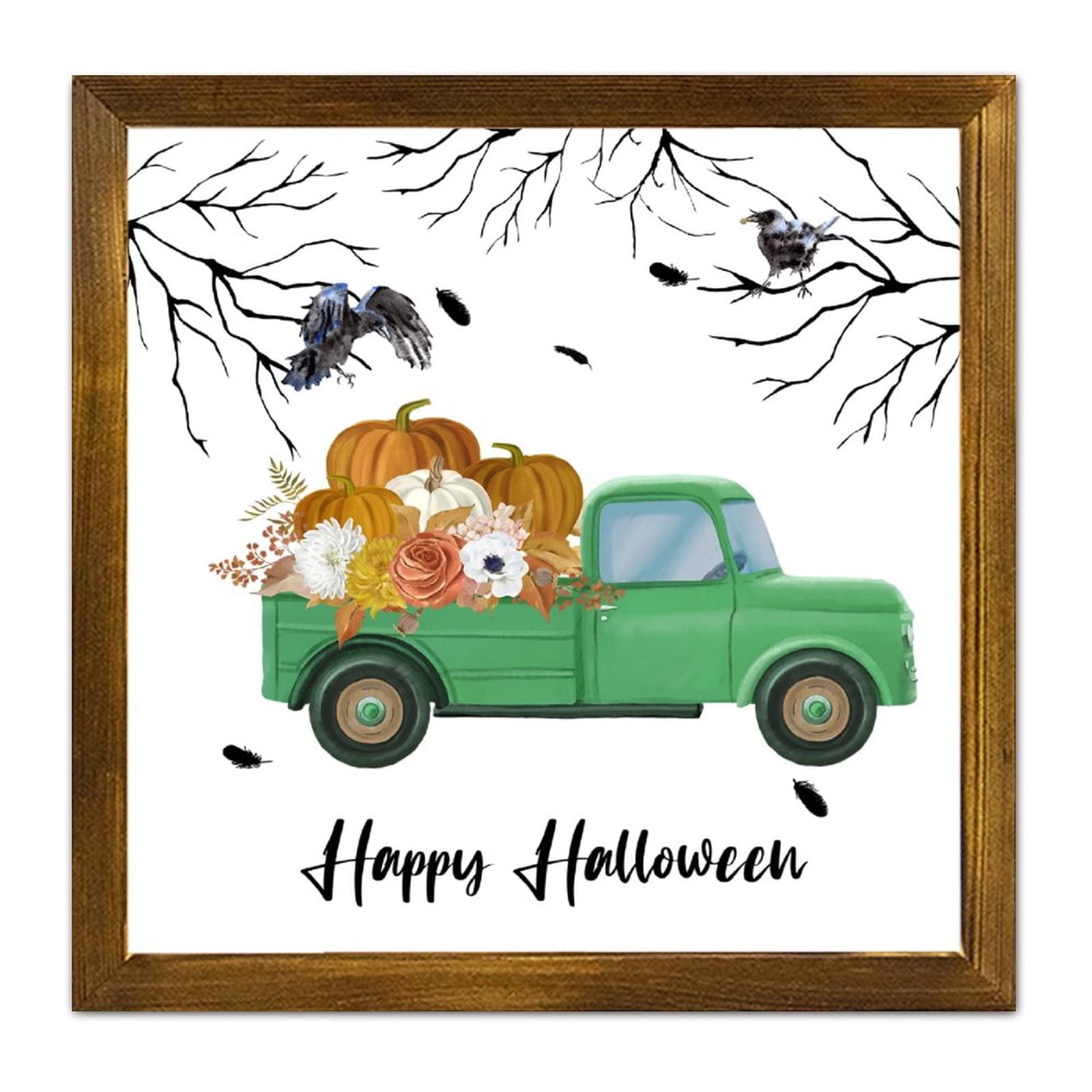 Deco Halloween rustique panneau bois camion vert pour sublimer un mur vide rapidement