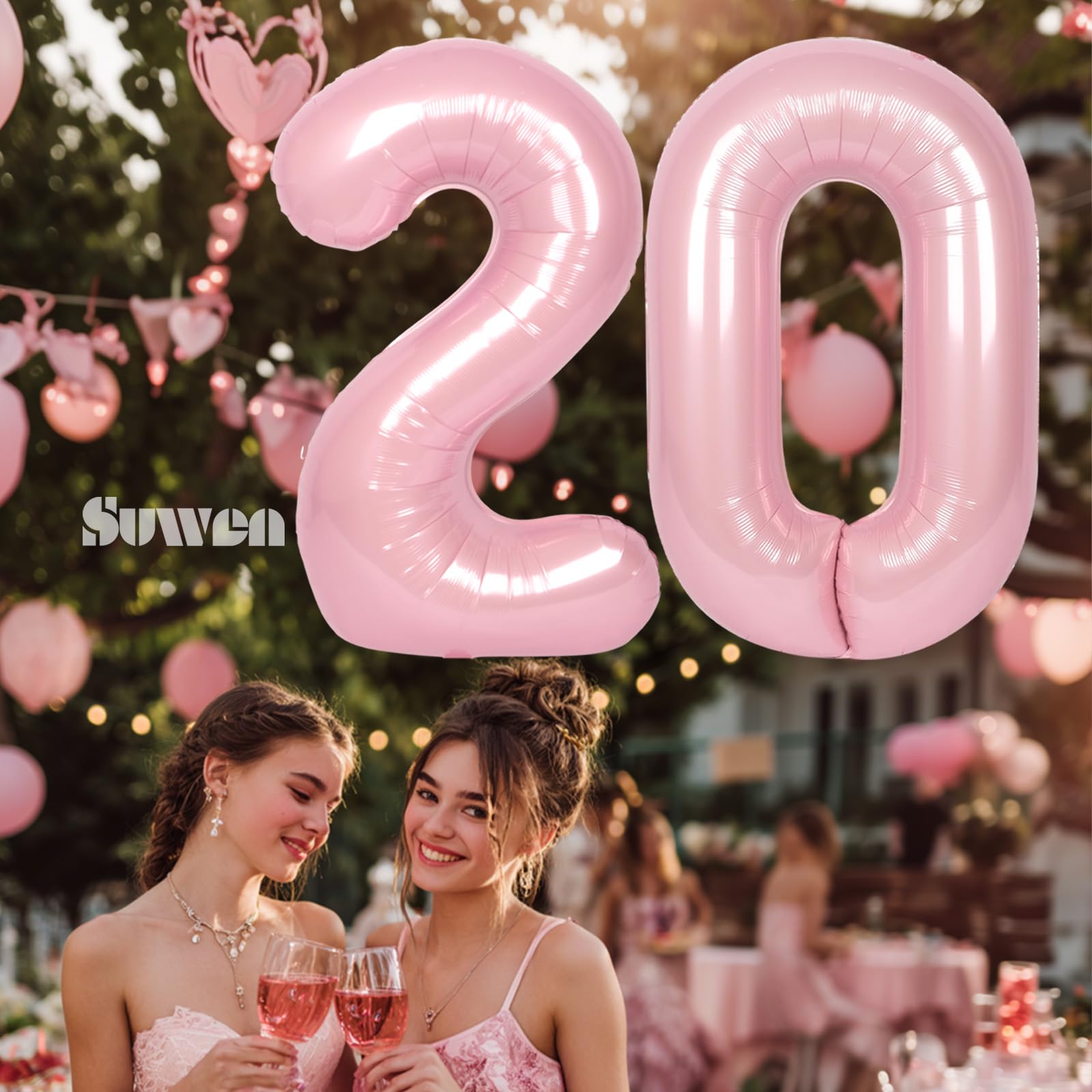Amazon | SUWEN 40インチ ピンク Lサイズ 20個の数字バルーン 大きな