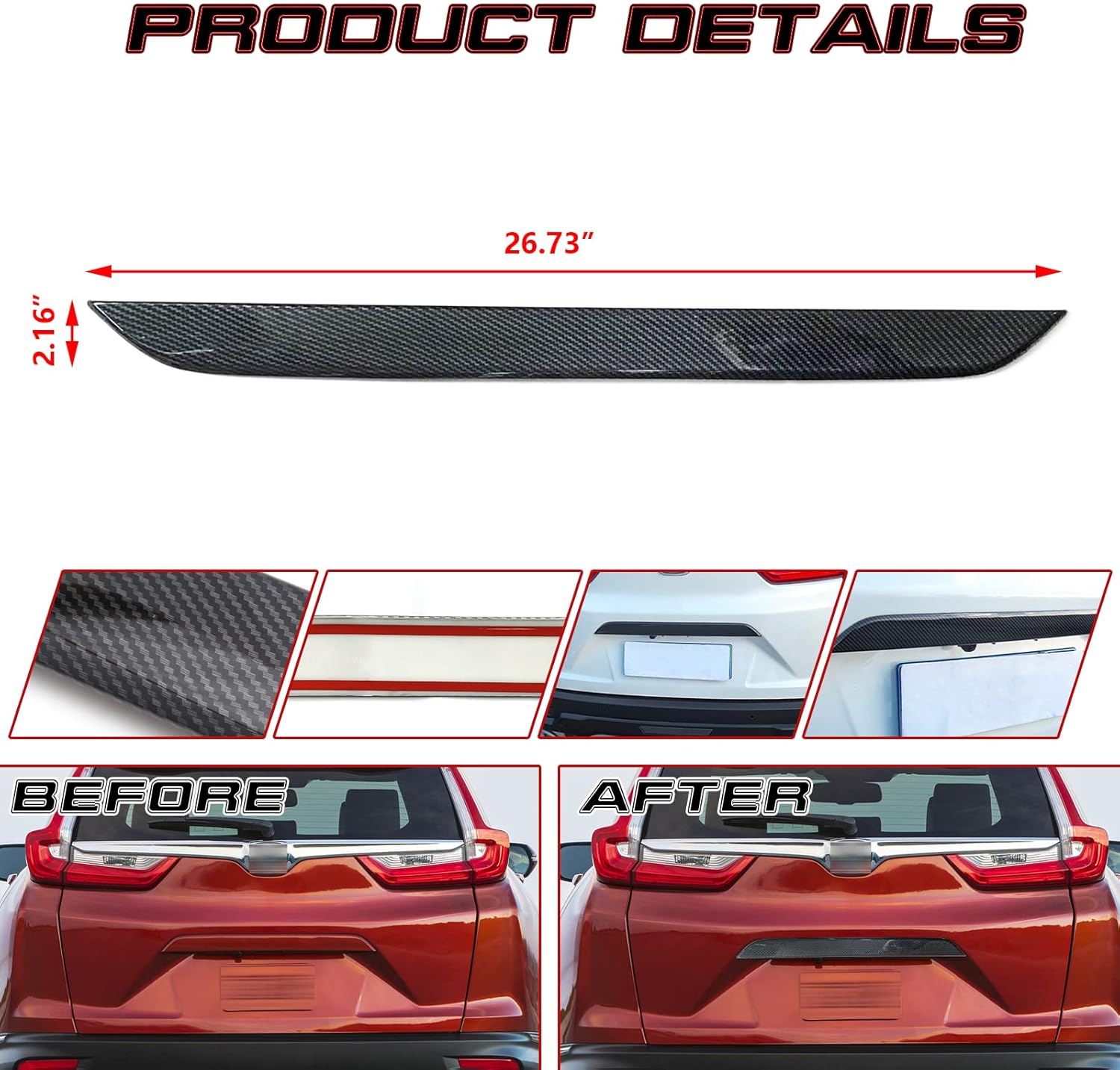 x xotic tech Exterior Rear Trunk Lid Tailgate Handle Cover Trim, Carbon Fiber Pattern, Compatible with Honda CR-V CRV 2017-2022