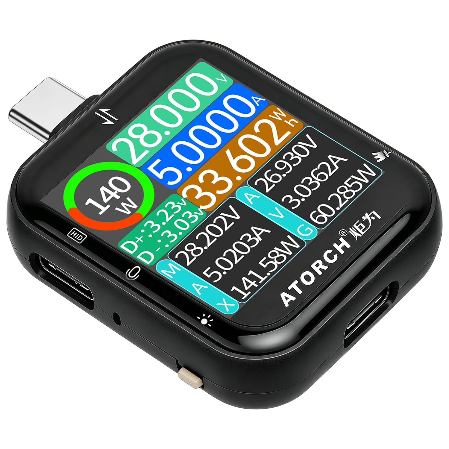 T3 USB C Tester, Digital Power Meter, 4.5-50V Voltmeter Ammeter with 2.5D Touch Screen, PD QC VOOC Fast Charging Protocol Detector, Bluetooth Data Transfer & Power Ripple Tester-Black