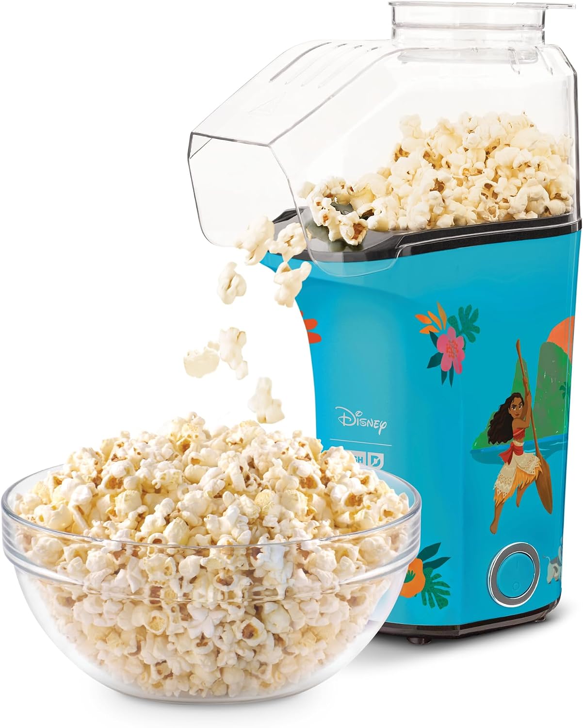 Disney | Dash Moana Fresh Pop Popcorn Maker, 16-Cup Air Popper | Disney Electric Popcorn Machine, Oil-Free Air Popped Popcorn, Built-In Measuring Cup & Butter Melting Tray, Movie Night