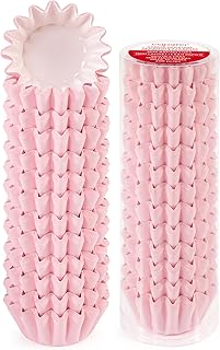 Caperci Heavy Duty Pink Mini Cupcake Liners 200 Counts - Grease-Resistant Paper Muffin Baking Cups, Odorless, No Muffin Pan Needed, Easily Peels (Pink)