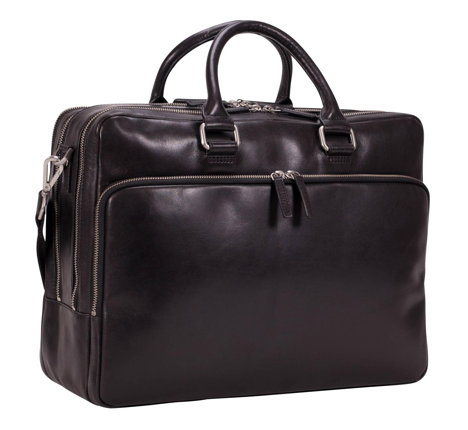 Leonhard Heyden Cuero maletín con compartimento para portátil Cambridge Zipped Briefcase 3 Compartments Black negro