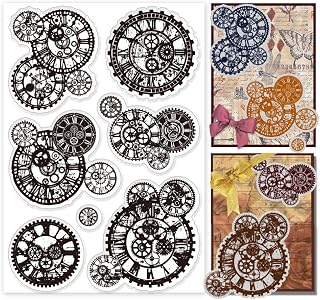 PH PandaHall Mechanical Gears Clear Stamp Craft Stamps Gear Patterns Rubber Stamps Steampunk Silicone Stamp for Scrapbooking Card Making Decoration Photo Crafting Supplies, 6.2x4.3 Inch