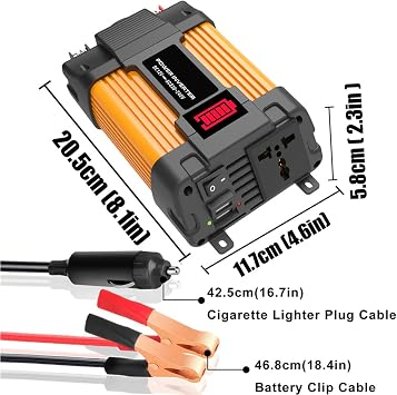 300W/500W Car Power Inverter,DC 12V to 110V/220VCar Inverter with 2 AC Outlets and 2.1A Dual USB Ports,Car Plug Adapter Outlet Converter Yellow(Size:220V,Color:300W)