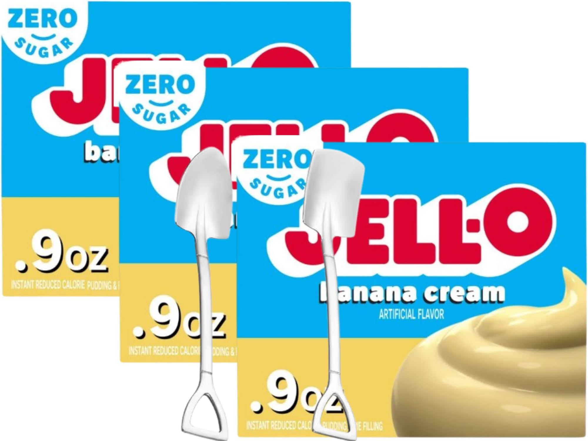 Pie Filling Mix & Instant Pudding 0.9 oz Box Sugar Free (Pack of 3) with Candy Freezer Mini Metal Spoons (Zero Sugar Cream Banana) Shovel Spoons