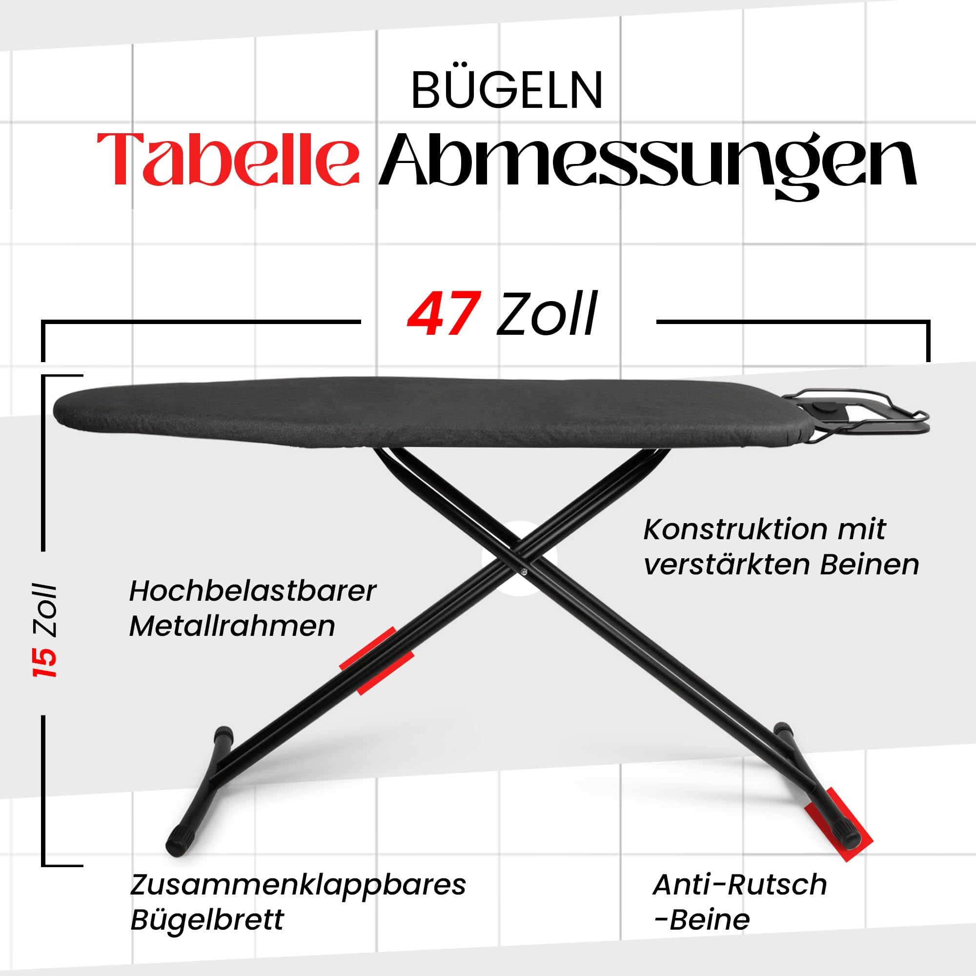 YAR Bügelbrett - Klappständer Bügeltisch für Bügelstation mit Bügeleisenablage, Höhenverstellung, Leicht & Stabil, platzsparend Ironing Board geeignet für Dampfbügelstation, 120x40 cm