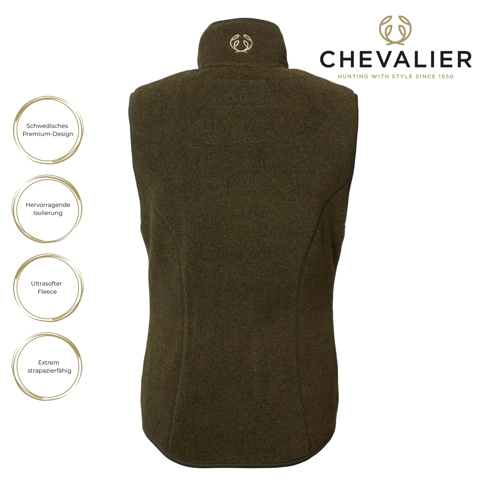 Chevalier Mainstone Fleece Weste Damen – Weiches Fleece, Hoher Kragen mit Kinnschutz – Reißverschlusstaschen vorne, Elastische Abschlüsse – Atmungsaktiv, Wärmend – Skandinavisches Design – Dunkelgrün