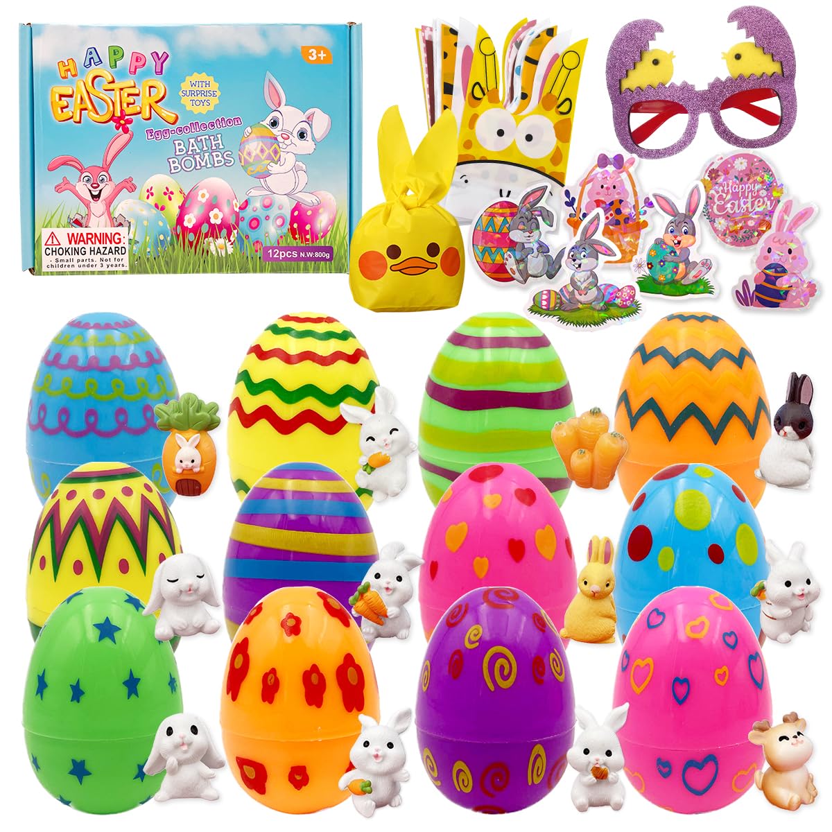 12 Pack Easter Egg Bath Bombs for Kids with Surprise Inside, Kids Bath Bombs for Easter Egg Hunt and Easter Basket Stuffers, Easter Bath Bombs for Kids