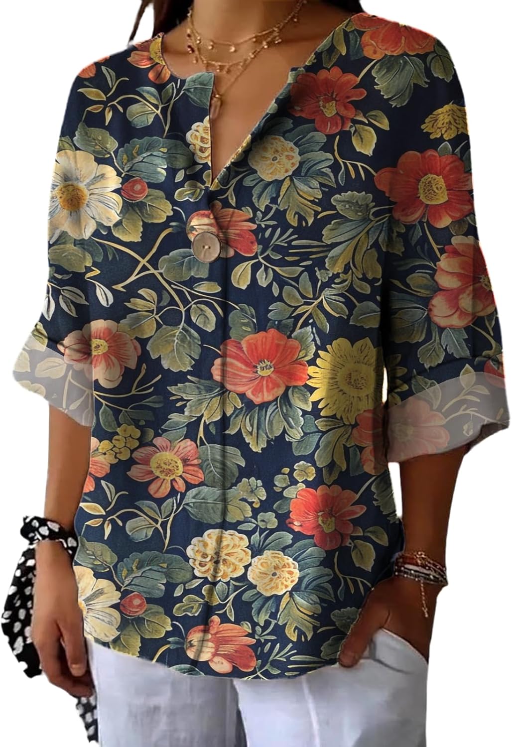 Cute T Shirts for Women Spring Mayo Clothes Floral Graphic Long Sleeve V Neck Butto...