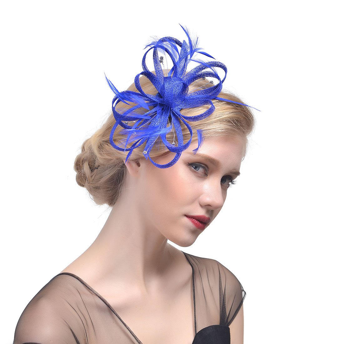 Ulalaza Women's Fascinators Hat Hair Clip Feather Wedding Bridal Cocktail Hat Derby Church Banquet for Girls