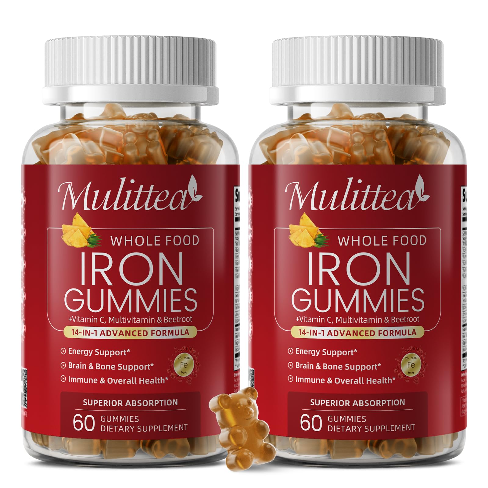 Iron Gummies for Women, 4-Source Iron Supplement with Vitamin C, Folate