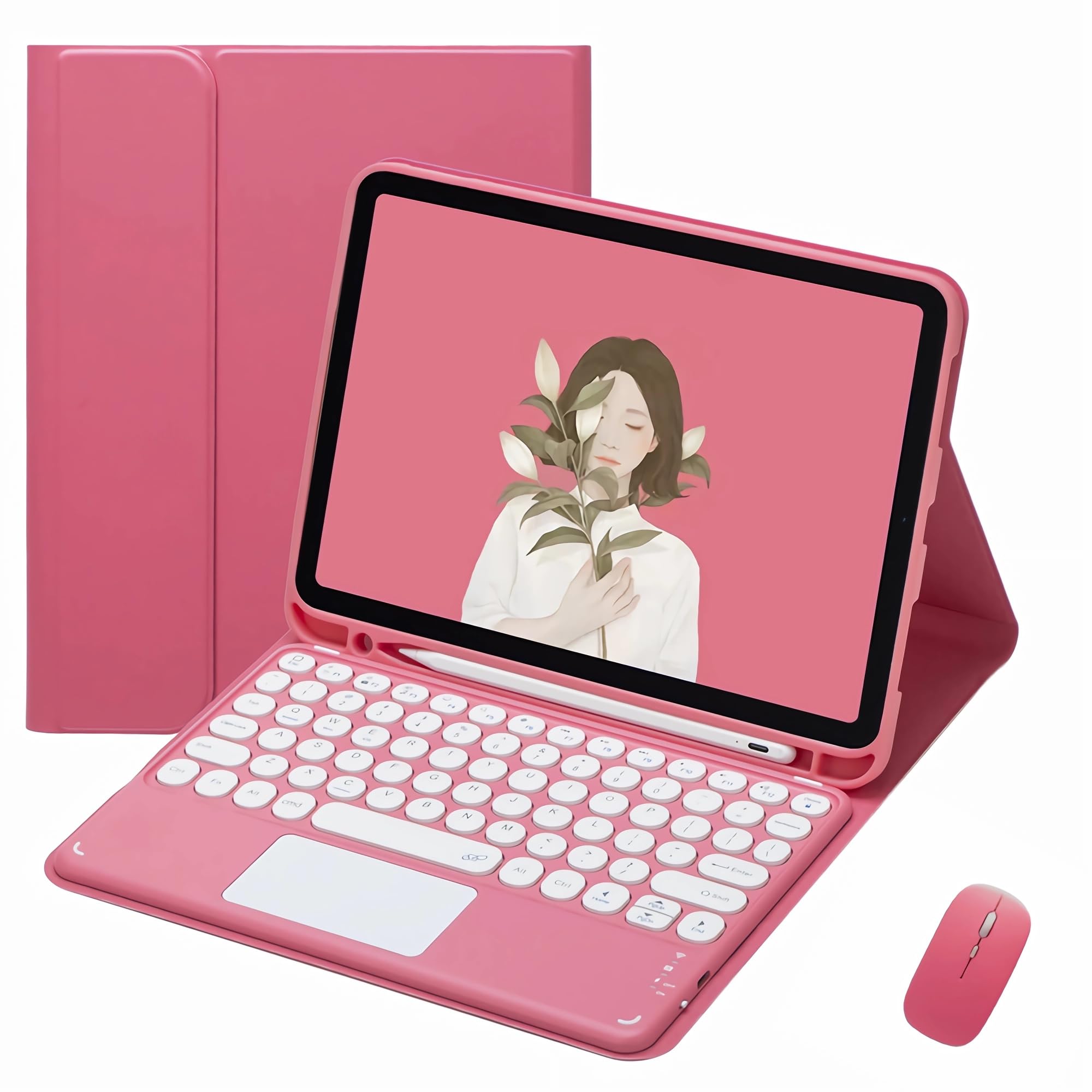 Trackpad détachable et clavier iPad rouge avec souris sans fil