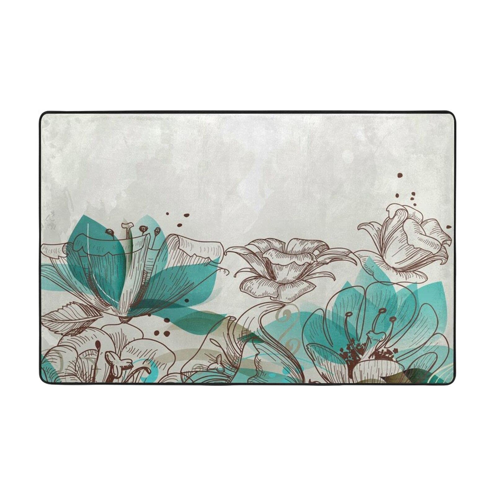 Amazon.co.jp: ターコイズブルー 花柄 カーペット ラグ 182×120cm