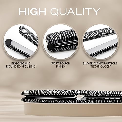 Miniatura 4 de Corioliss C3 Plancha plana profesional para el cabello, placas de titanio, control de temperatura, mujeres (cebra plateada suave al tacto)