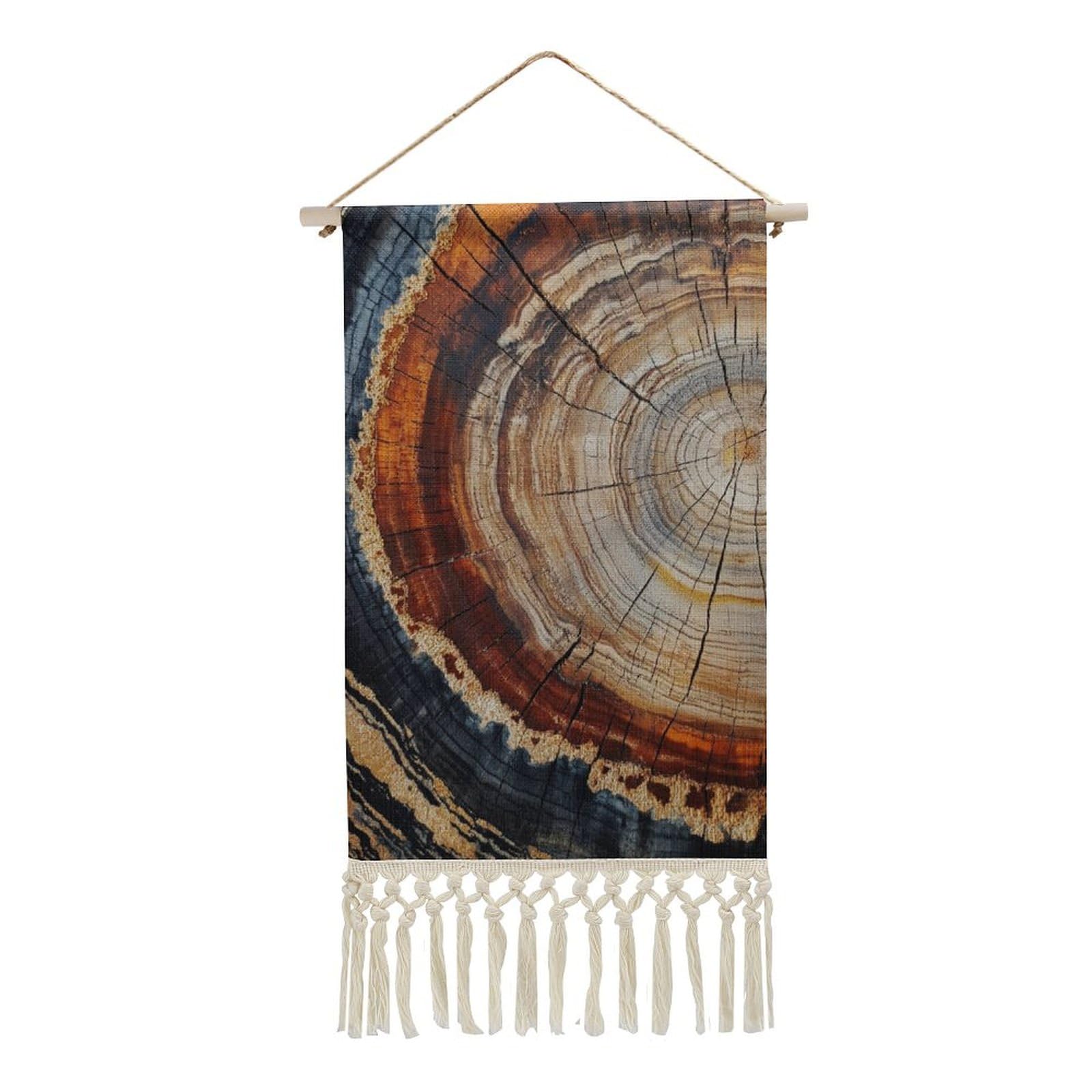 Jubonexis Linen Wall Tapestry,Cross Section of An Old Tree Trunk Vintage Wall Hanging Poster with Tassel And Wooden Hanging Rod