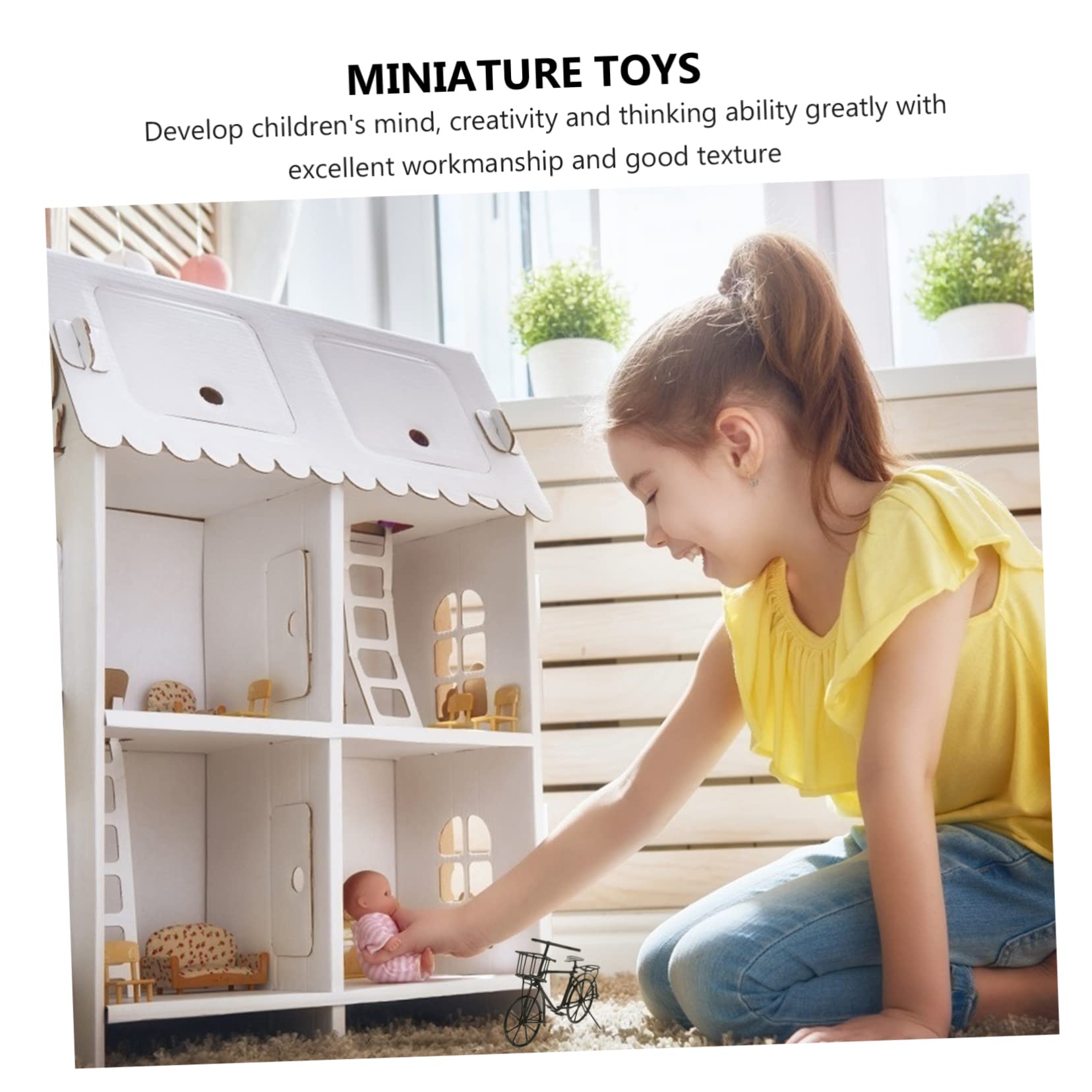 Mobestech Miniatur Fahrrad Spielzeug Für Puppenhäuser Maßstab Schwarze Metall-Fahrrad-Dekoration Kreative Puppenmöbel Zubehör Für Leicht Und Platzsparend