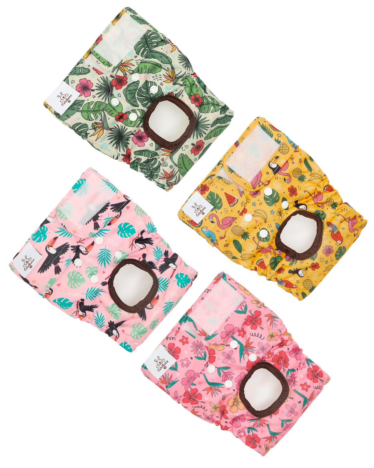 CuteBone Washable Female Dog Diapers 4 Pack Reusable Doggie Heat Diapers for Period FMG08S