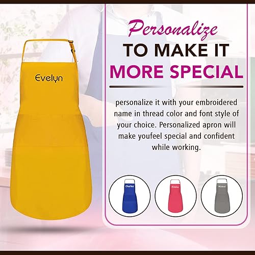 Miniatura 3 de Delantales personalizados para hombres y mujeres Delantal personalizado con nombre bordado y bolsillos para cocina, pintura, manualidades, salón