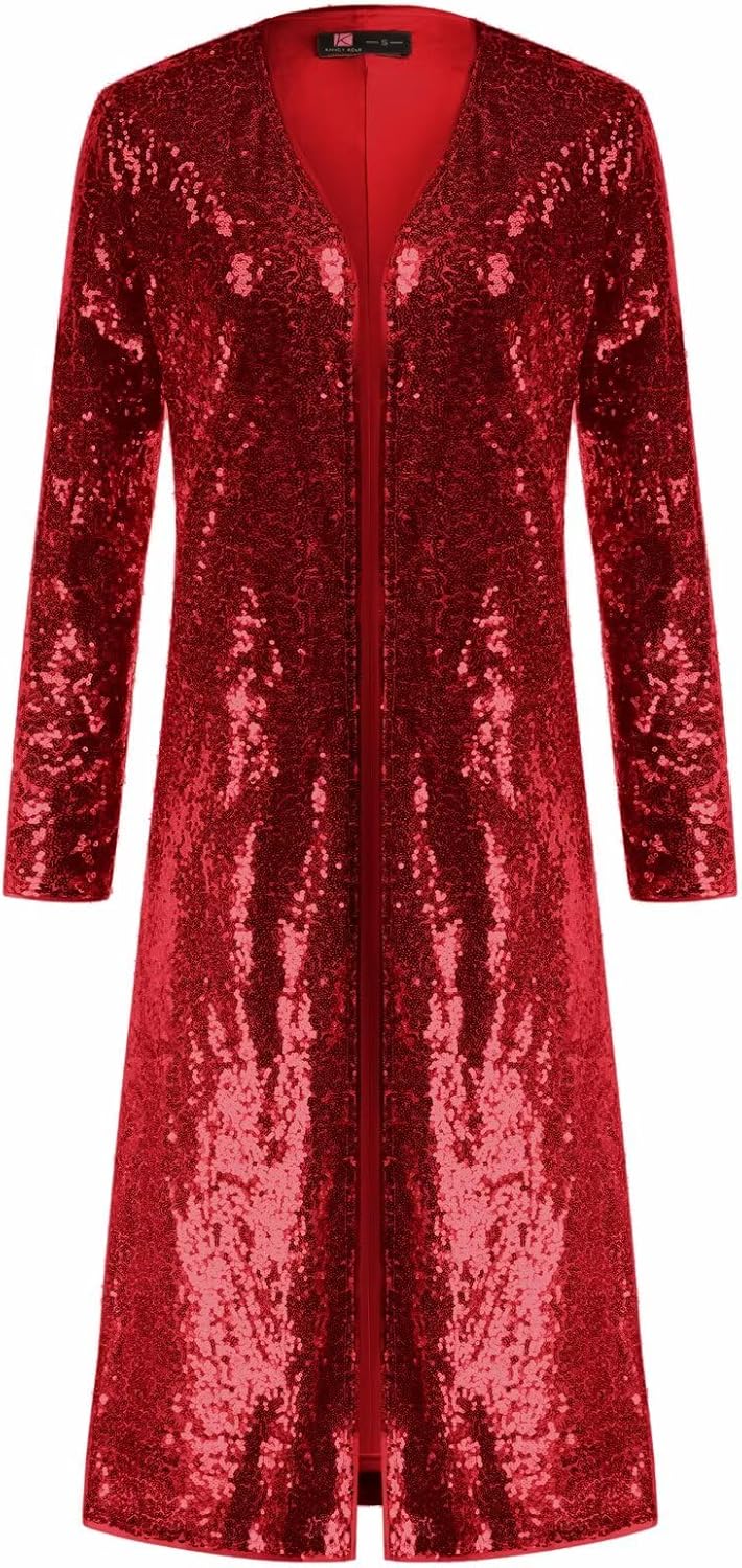 KANCY KOLE Women's Long Sequin Jacket, Sparkly Open Front Evening Blazer, Glitter Formal Clothes Cocktail Wedding Party - Image 6