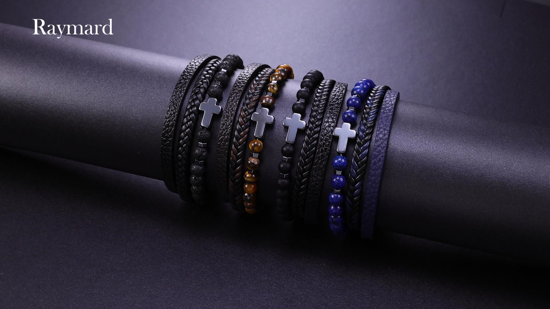 Pulsera para Hombre de Cuero con Cruz Cristiana Doble miniatura 7