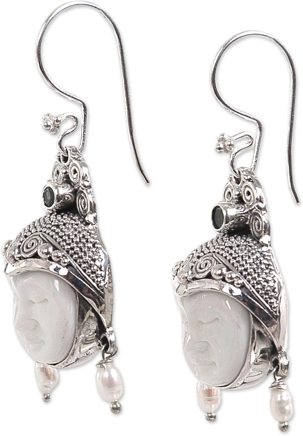 NOVICA Handcrafted .925 Sterling Silver Bone Dangle Handmade Earring | Freshwater Pearl | Artisan Made | Carved by Hand - Image 5