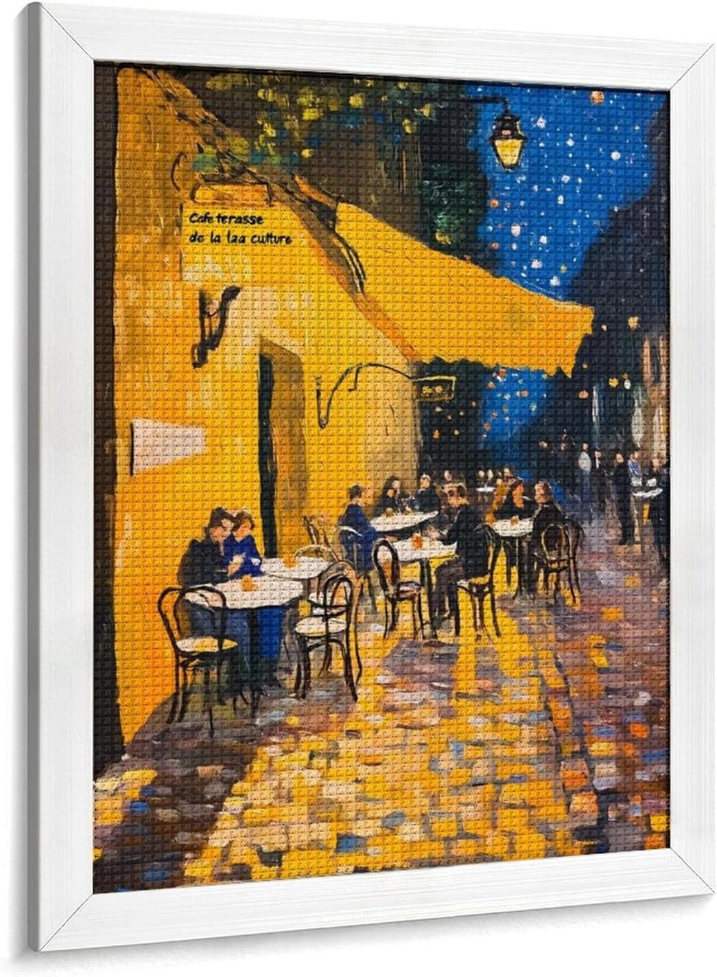Cafe Terrace at Night Diamond 5D Painting Kits with Frame DIY Full Round Drill Gem Art Crafts for Home Wall Decor 16 X 20in White Wood 40 * 50cm