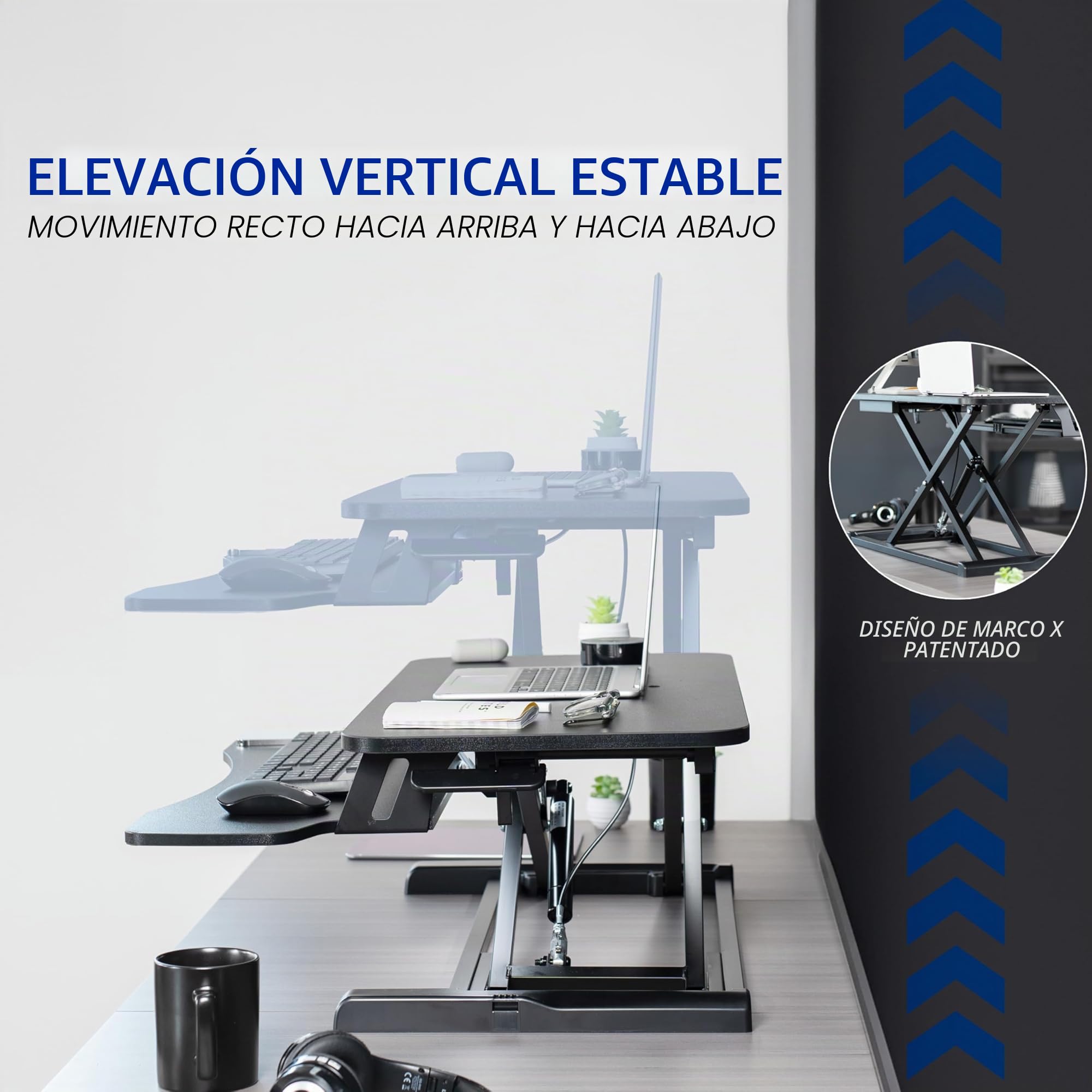 VIVO Convertidor de Escritorio de 80 centímetros, Serie K, Elevador de Altura Ajustable para Sentarse a pie, Monitor Dual y estación de Trabajo para Laptop con Bandeja Ancha para Teclado, Negro