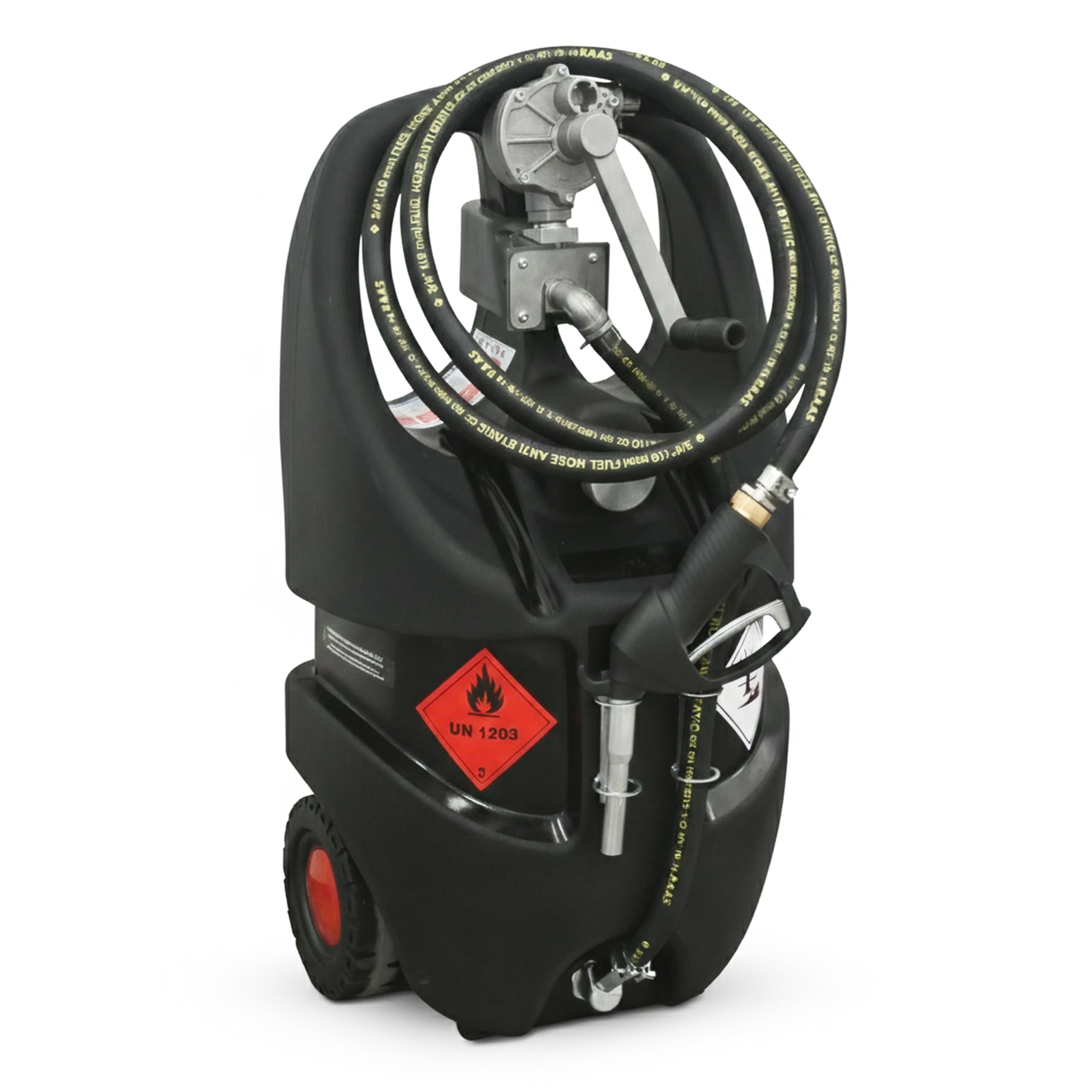MobiFuel – Tanque de combustible portátil con ruedas para gasolina–Bidón transportable profesional con pistola dispensadora y manguera 3m – Almacenamiento seguro para embarcaciones, jardinería y obras