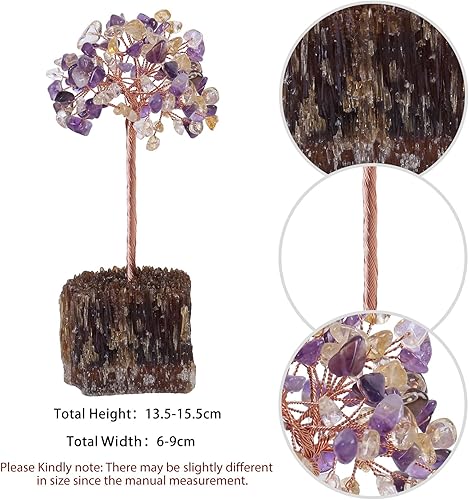 Miniatura 8 de rockcloud Árbol de cristal de aguamarina hecho a mano con base de racimo de calcita ámbar, árbol de dinero, piedras rodadas, árbol bonsái, adorno de