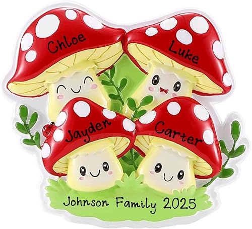 Nuevo adorno de Navidad personalizado de la familia de hongos de la suerte 2023 Familia de hongos decorativo por la mañana de Navidad, adorno
