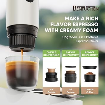 3-in-1 Portable Electric Espresso Machine Self-Heating,White