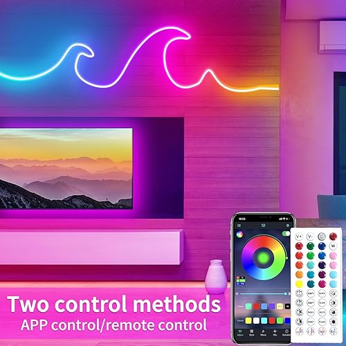 Miniatura 2 de Tira de luces LED de neón LED RGB de 32.8 pies, 24 V, con control remoto, control por aplicación, IP65, impermeable, flexible, tira de luces LED de