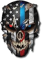 Vista 5 de Calcomanía de calavera – Calcomanías de calavera prémium para camiones y automóviles – Calcomanías de bandera estadounidense con calavera roja