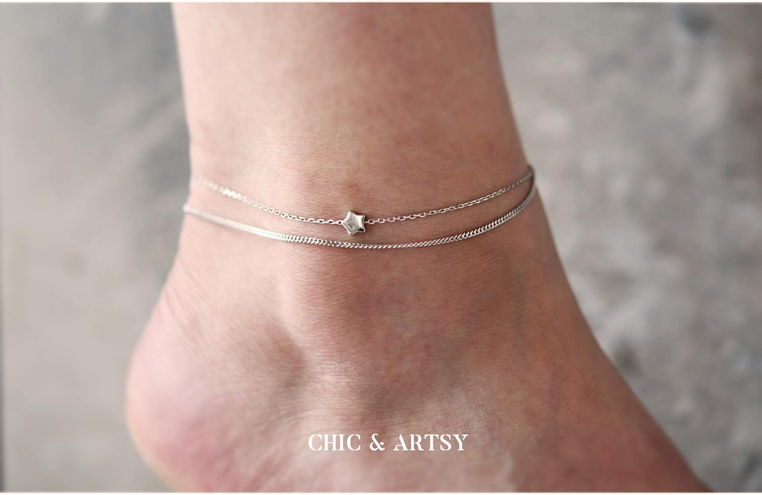 CHIC & ARTSY Ankle Bracelets 925 Sterling Silver Dainty Anklet for Women: Clothing, Shoes & Jewelry