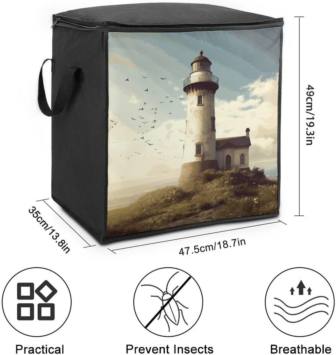 Old Lighthouse Storage Bags Moving Bags Storage Bins | Comforter Storage Bag Reinforced Handles & Zippers Foldable Closet Organizers and Storage for Blanket Pillow Clothes