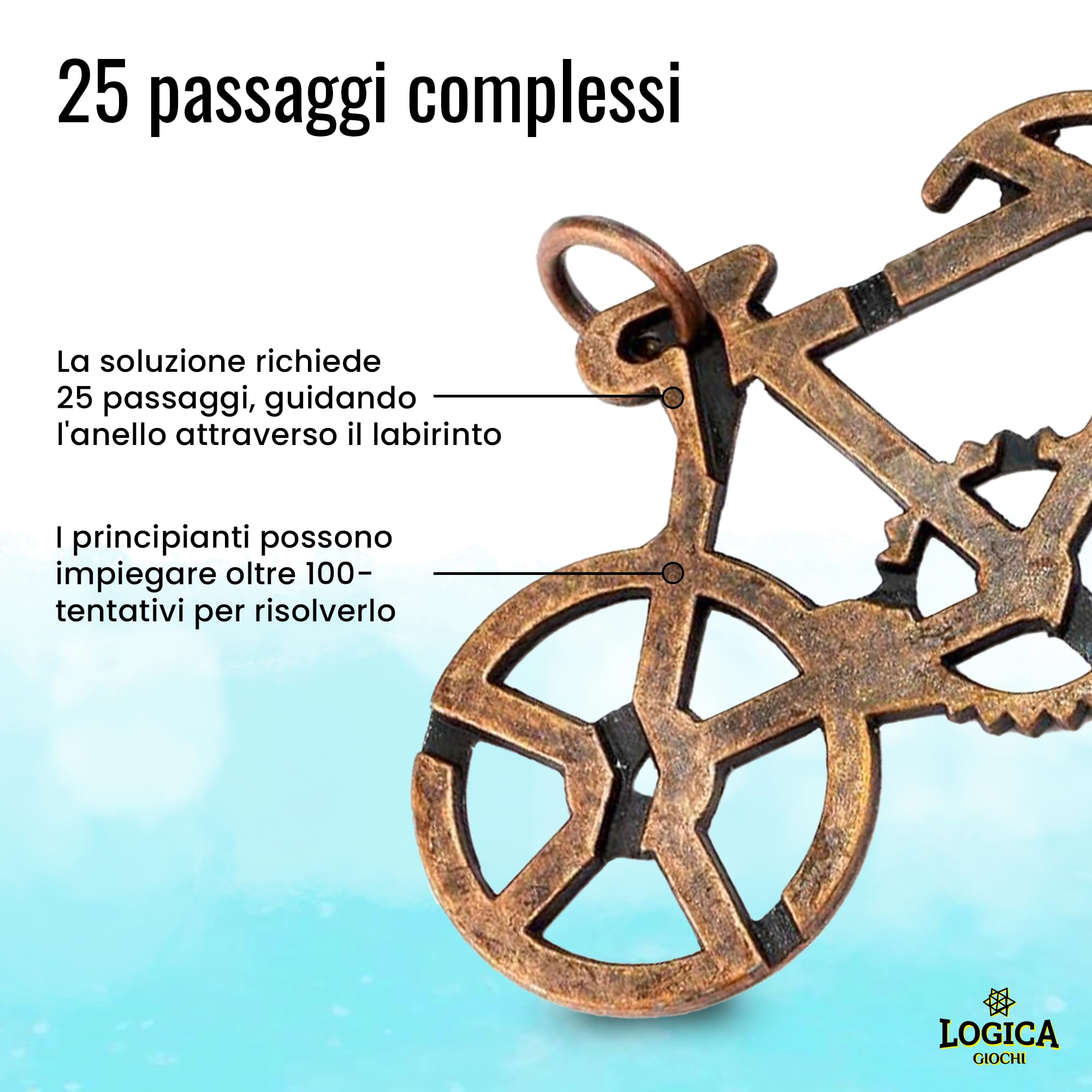 LOGICA GIOCHI Art. Bici di Amsterdam - Rompicapo in Lega - Difficoltà 3/6 Difficile - Serie Viaggiatori da Collezione - Cast Puzzle