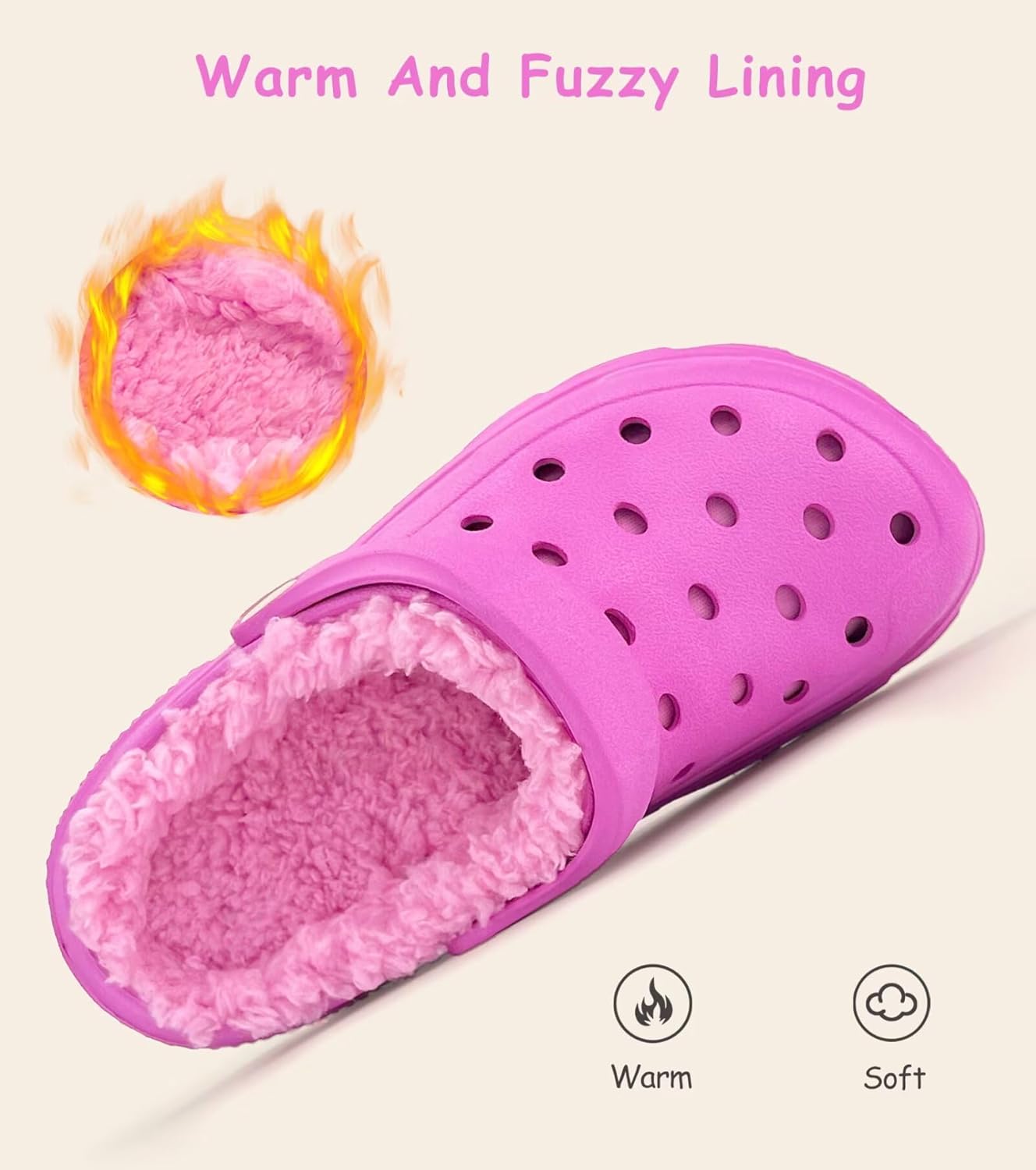 Toddler Kids Clogs Winter Clogs for Boys Girls Comfortable Slip on Sandals Beach Pool Slipper 12-13 Little Kid Hot Pink Lined image 2 of 6 B0DHXR6CGS