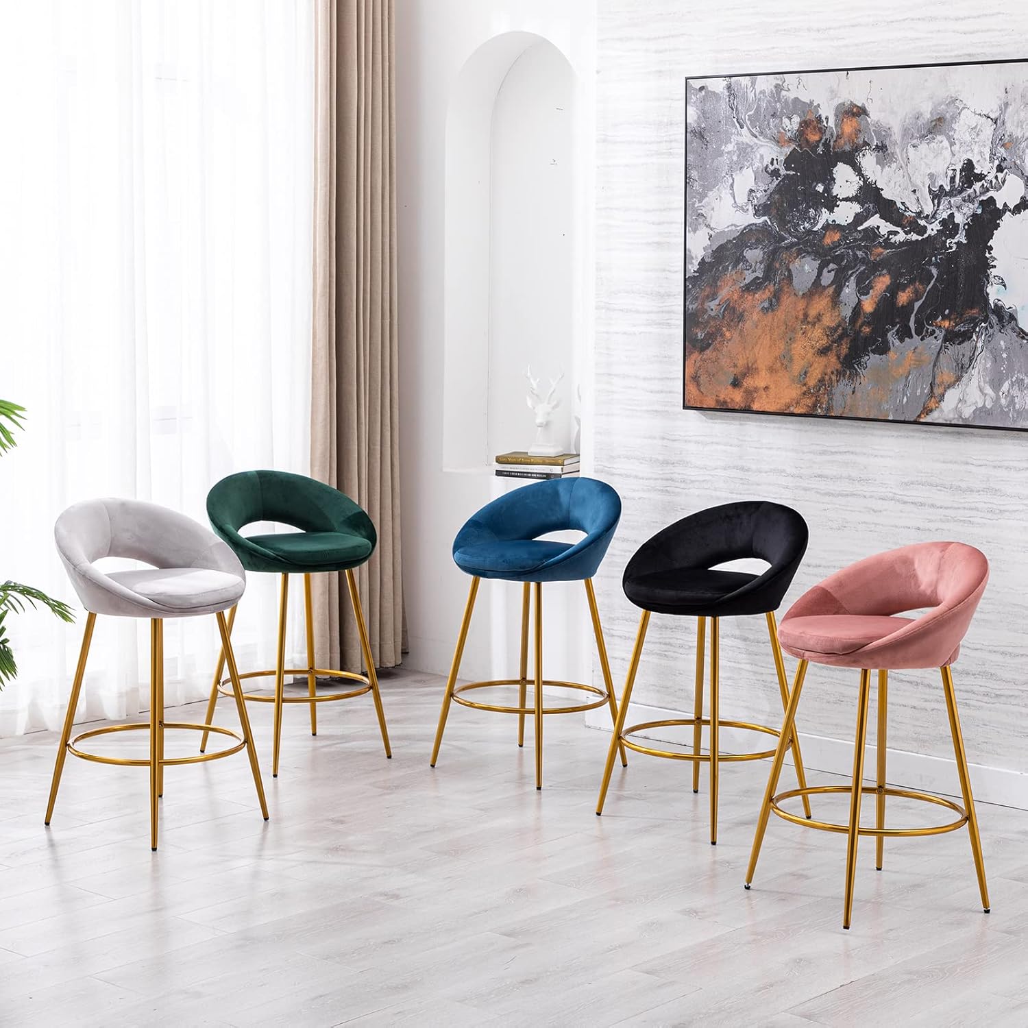 Mutipurpose Modern Gold Velvet High Dining Chairs 18