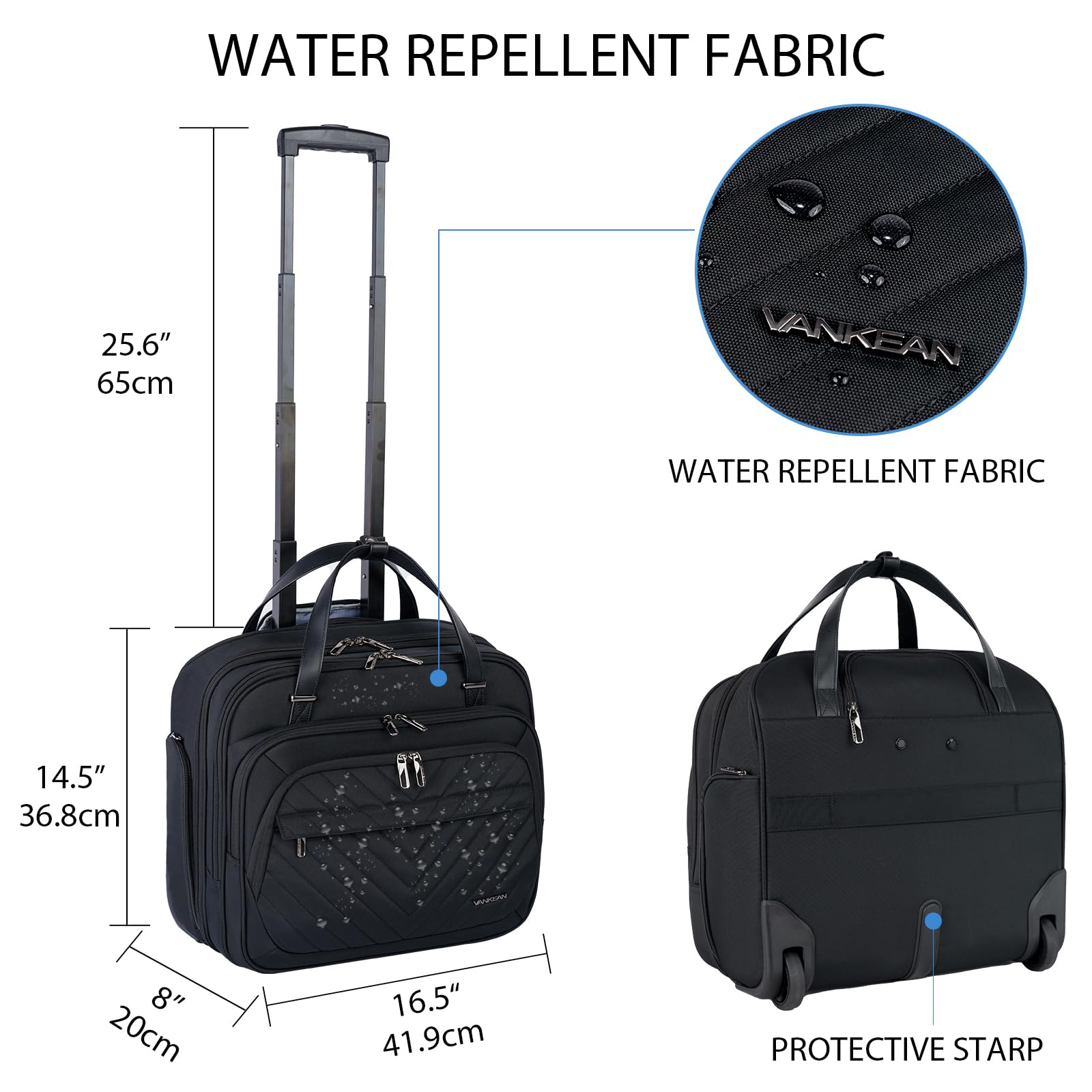 VANKEAN - Valigia porta laptop con ruote per donne, borsa da 39,6 cm con ruote per donne, borsa per computer impermeabile da viaggio/lavoro con tasche RFID, nera